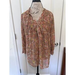 LC by Lauren Conrad Woman's sz L Floral Blouse Sheer Flowy Top Easter Spring